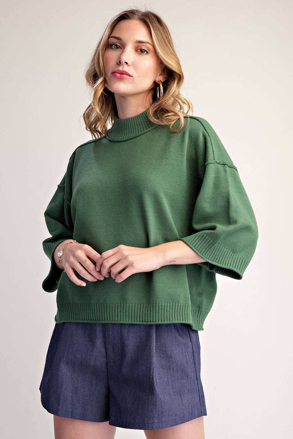 Mock Neck 3/4 sleeves Sweater