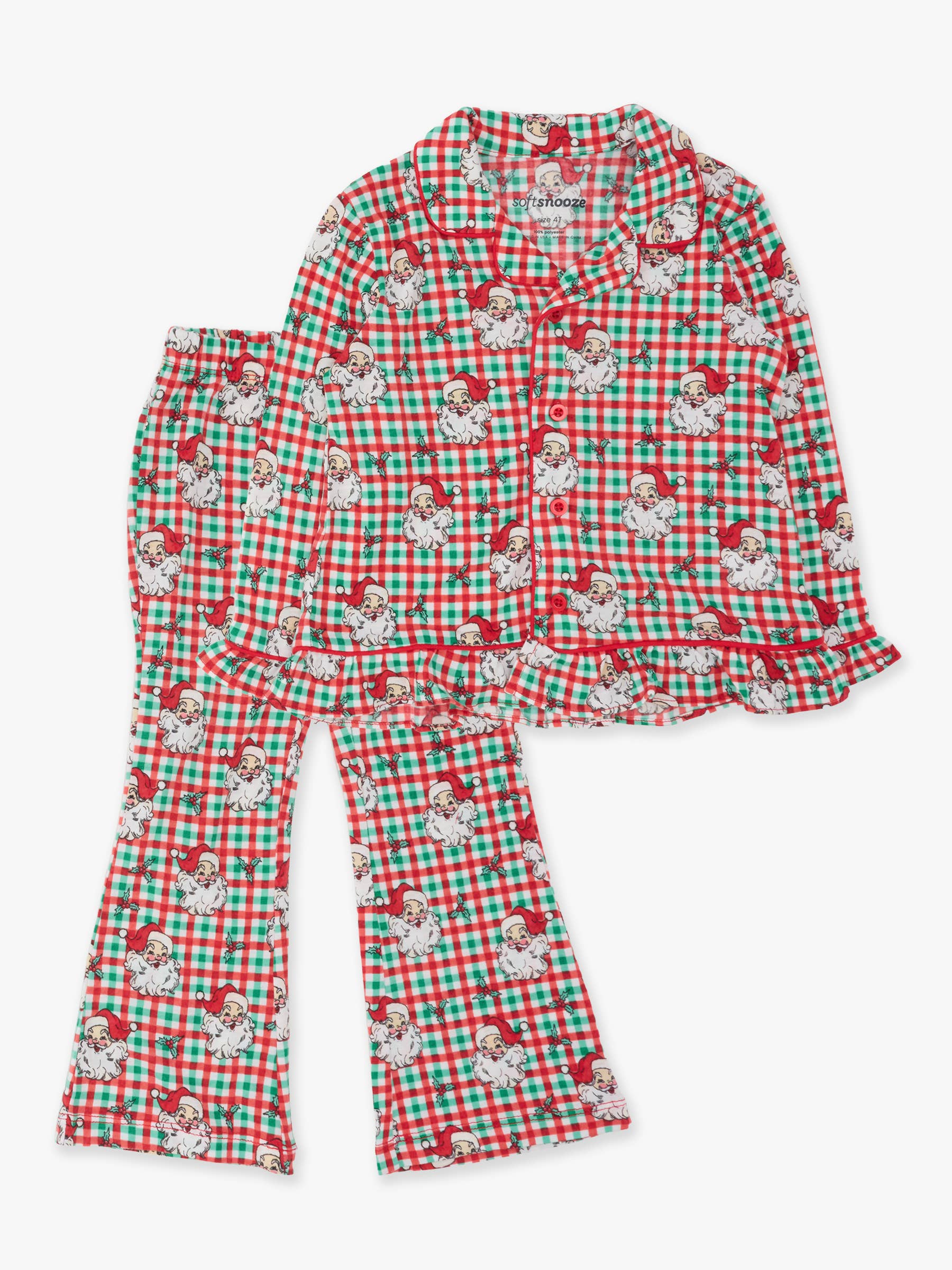 SoftSnooze™ Girls  Dear Santa Christmas Ruffle Pajama
