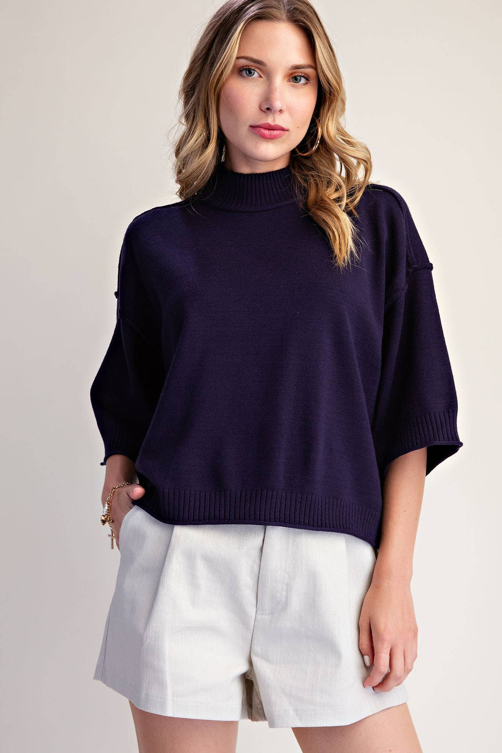 Mock Neck 3/4 sleeves Sweater