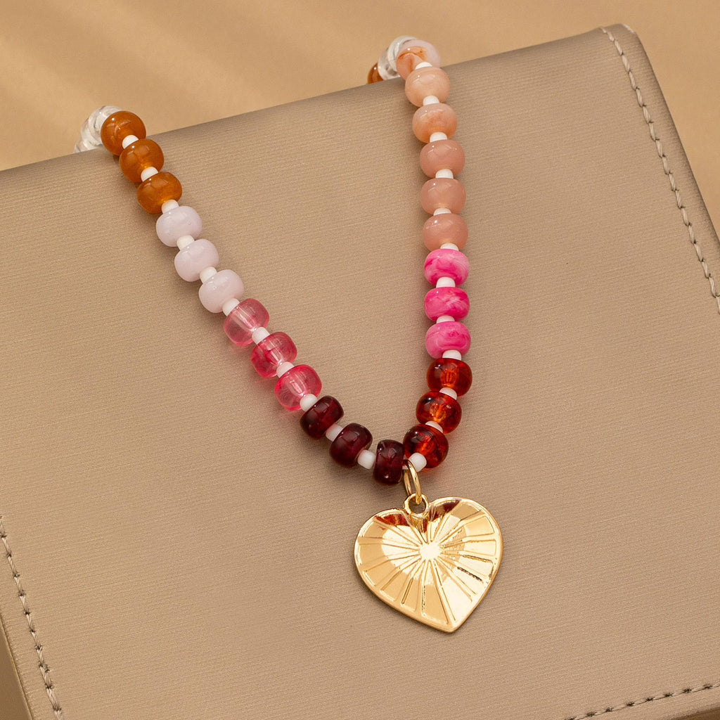 BEADED HEART CHARM NECKLACE