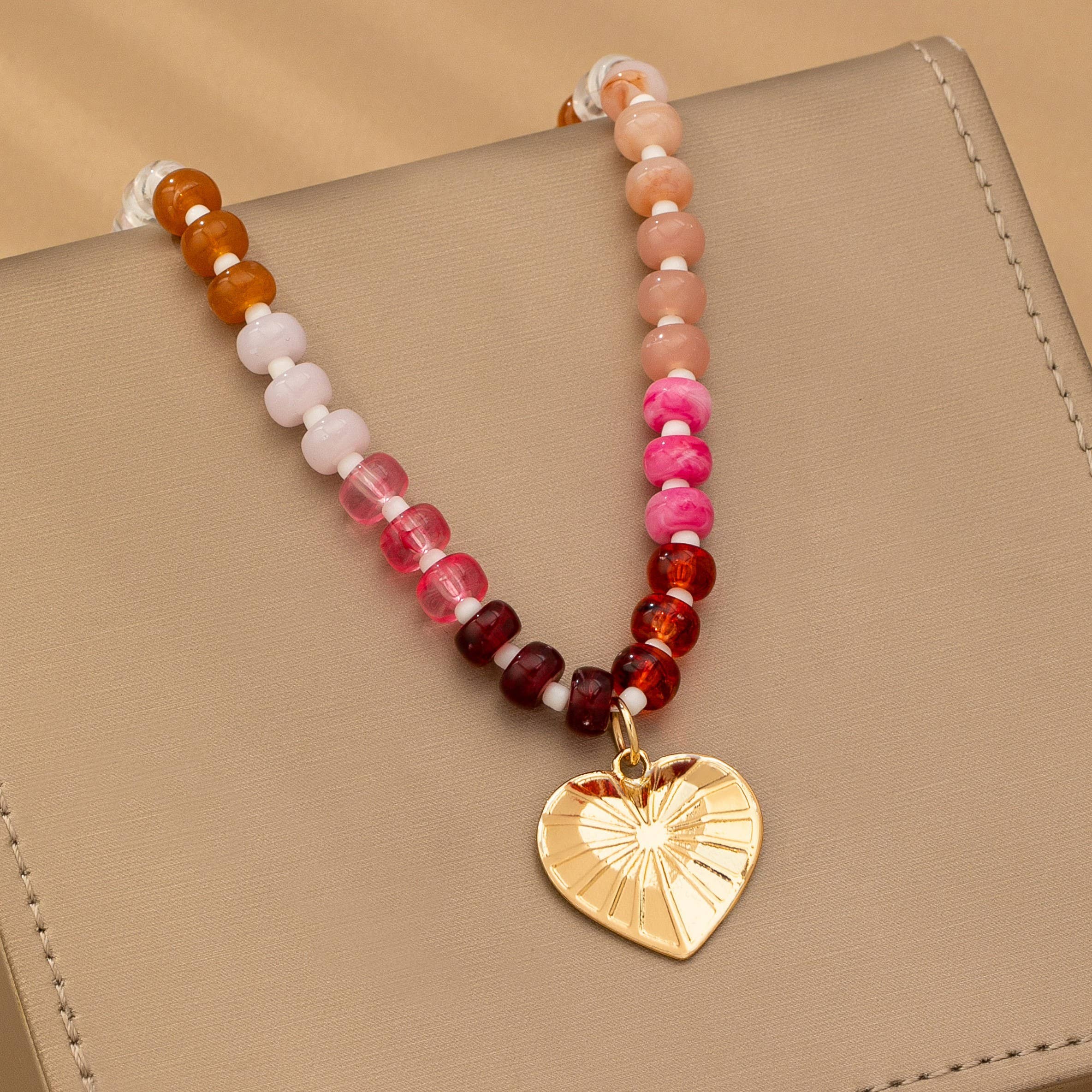 BEADED HEART CHARM NECKLACE