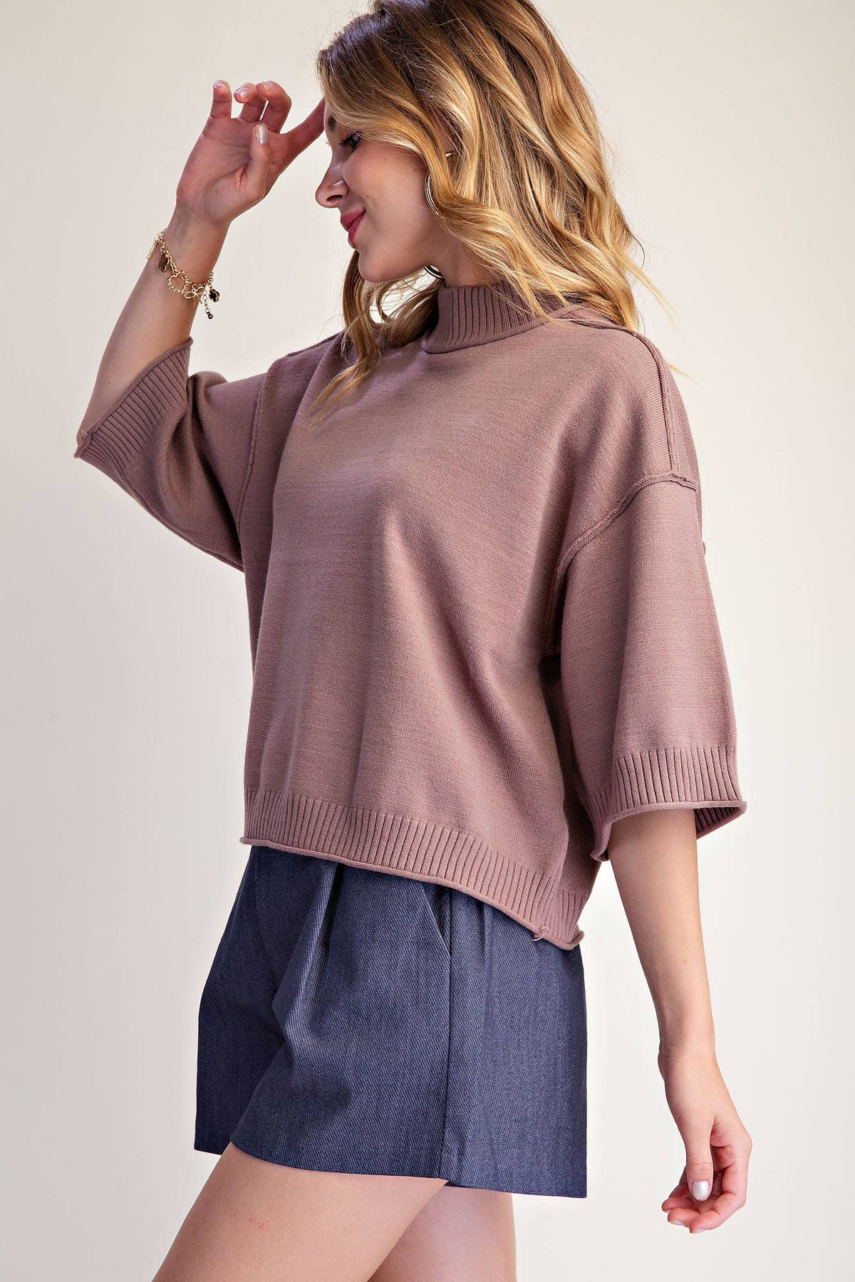 Mock Neck 3/4 sleeves Sweater