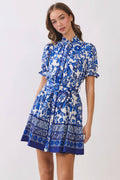 Floral Print Belted Mini Shirt Dress