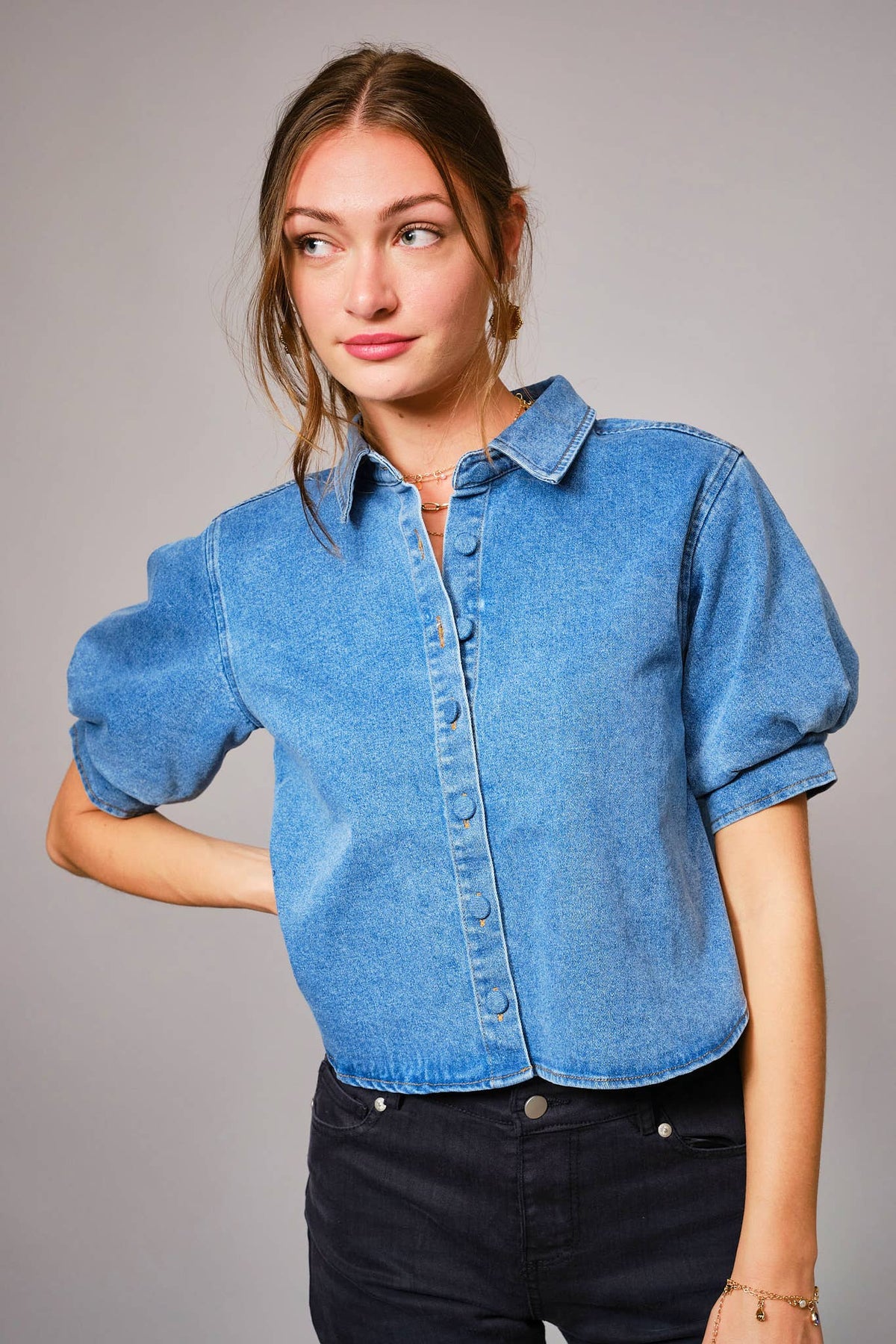 Denim puff sleeve