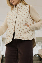 Floral Quilted Mock Neck Vest