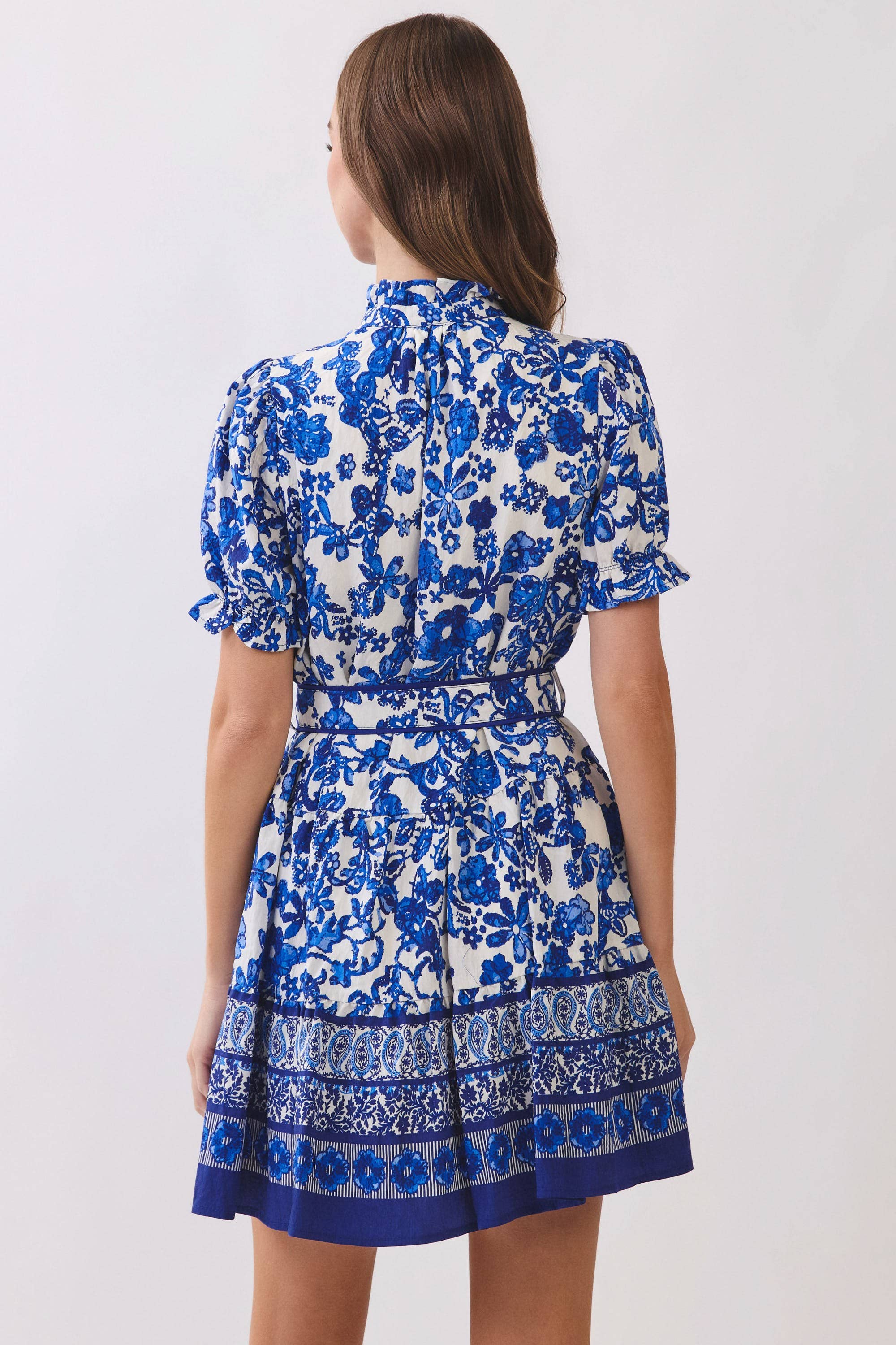 Floral Print Belted Mini Shirt Dress