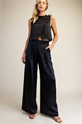 High-Waisted Double Pleat Satin Pants