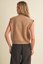 Neck tie sleeveless sweater
