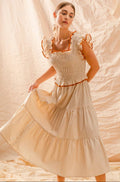Smocked Ruffle Midi Dress with Rust Detail