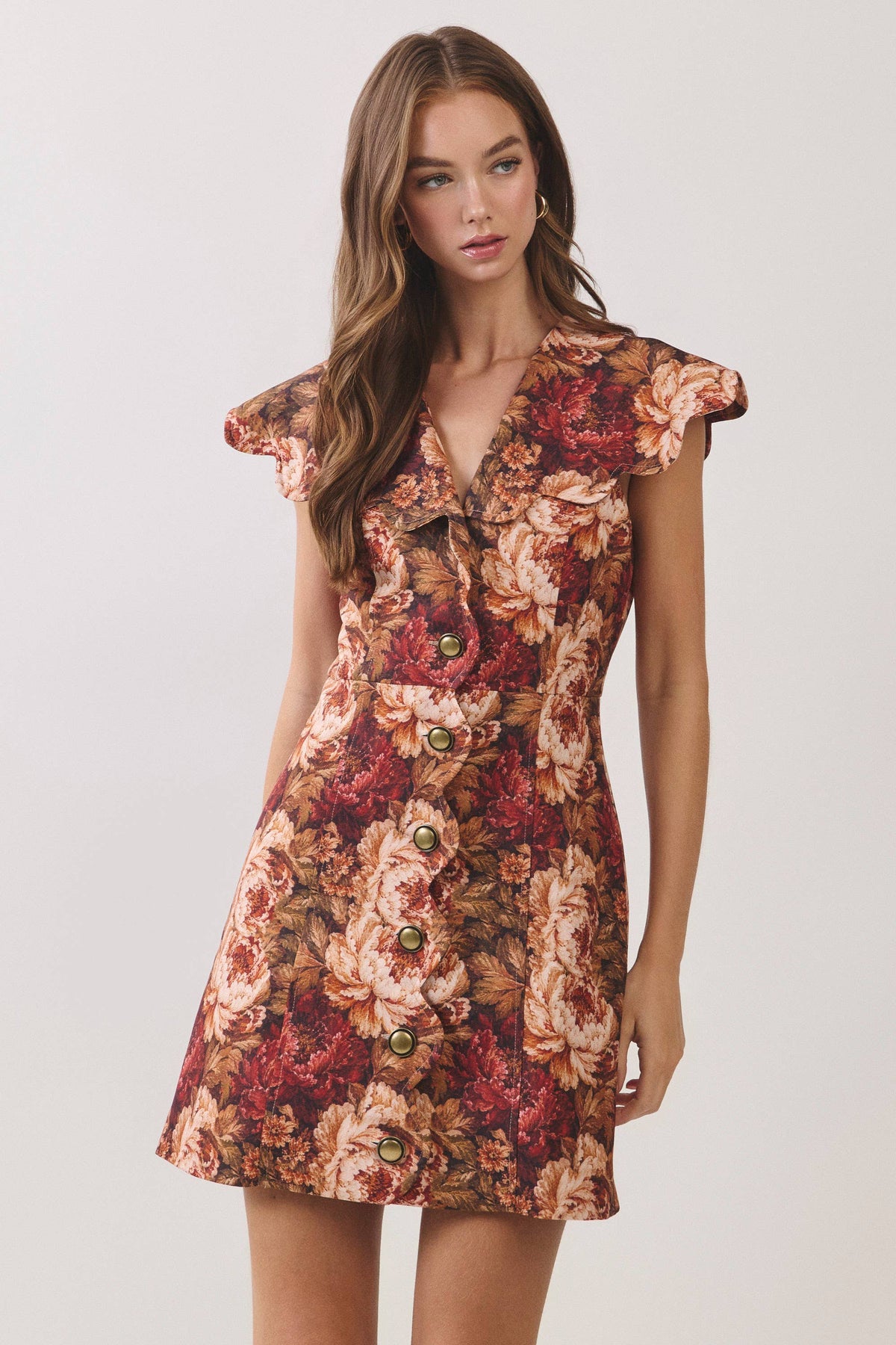 Vintage Floral Scalloped Collar Dress