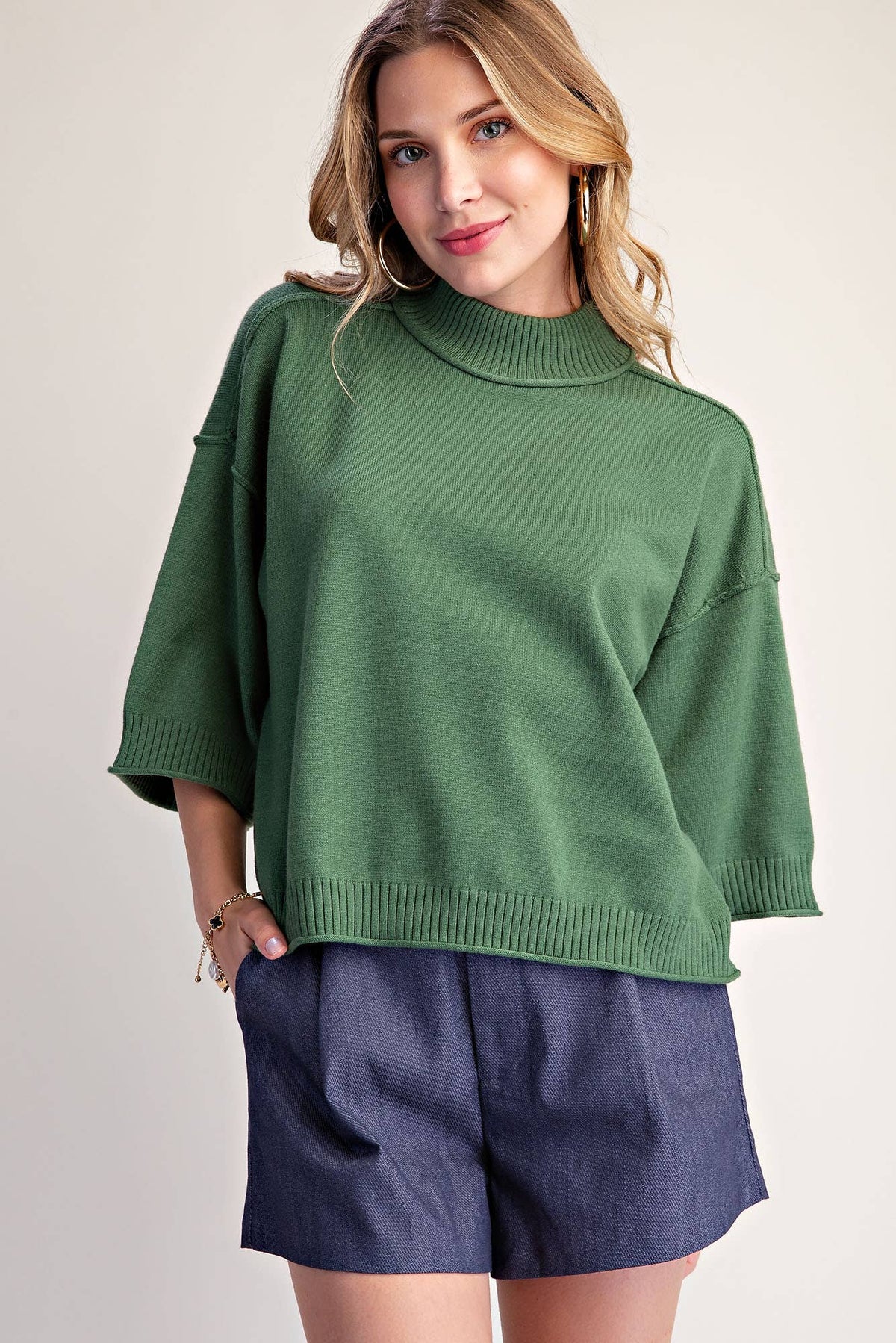 Mock Neck 3/4 sleeves Sweater