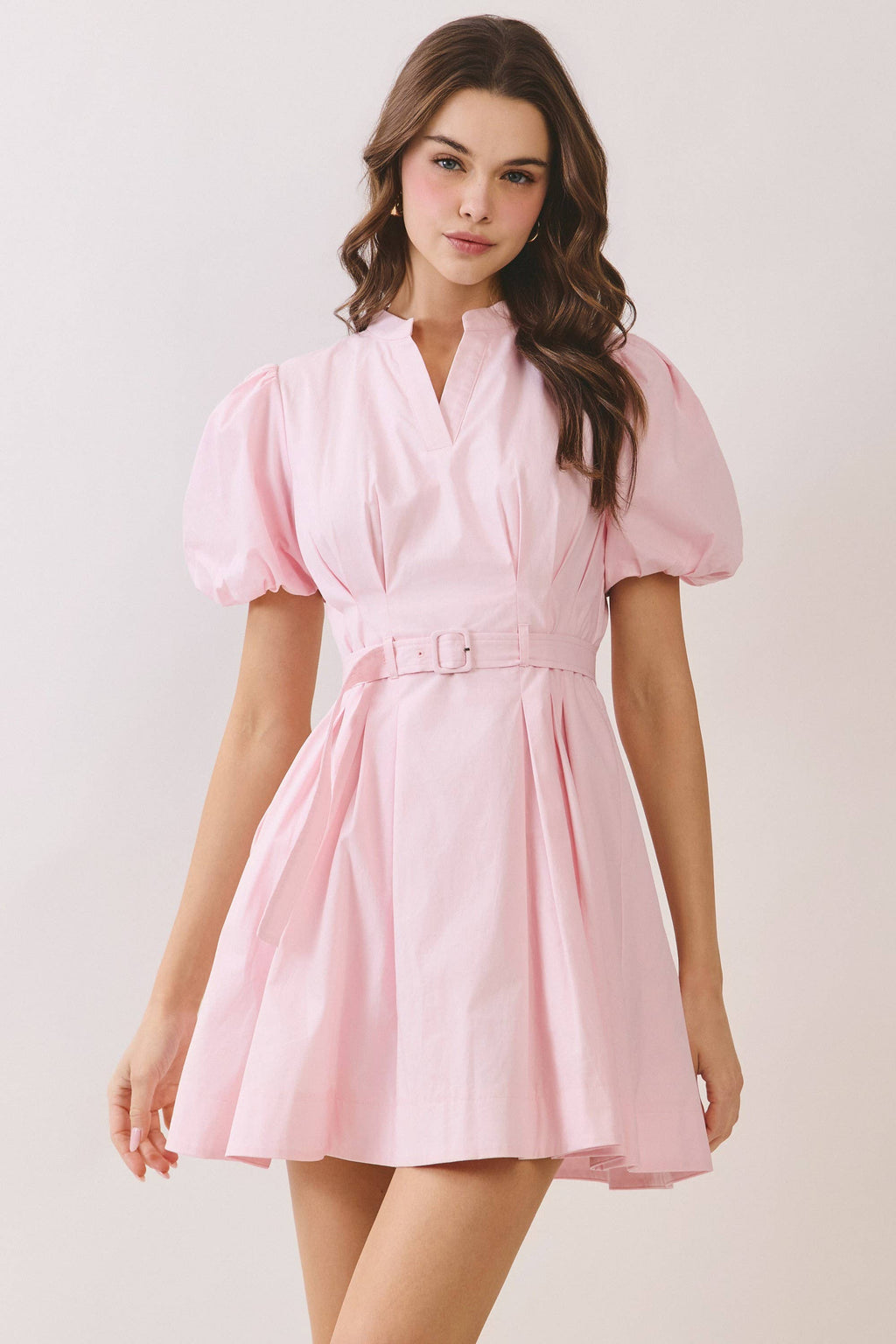 Belted Puff Sleeve Mini Dress