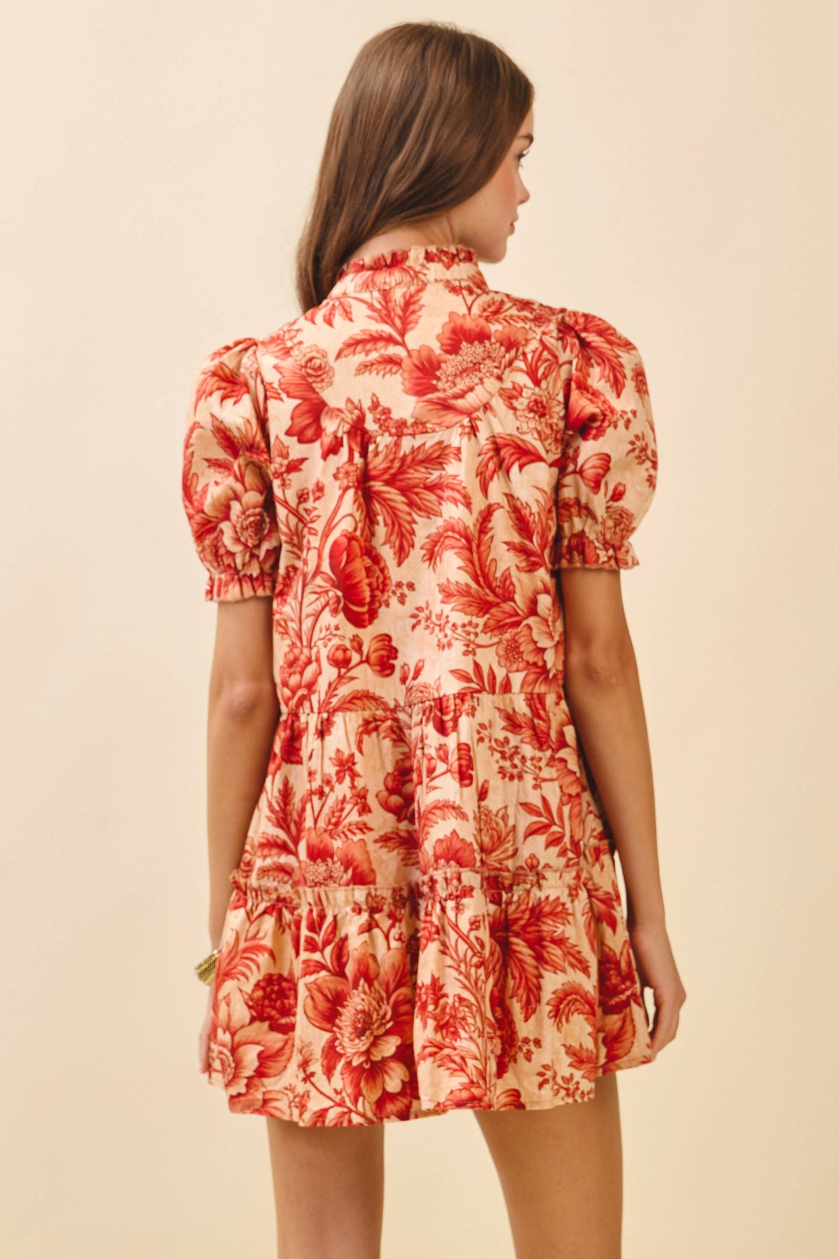 Floral Print Ruffled Mock Neck Mini Dress